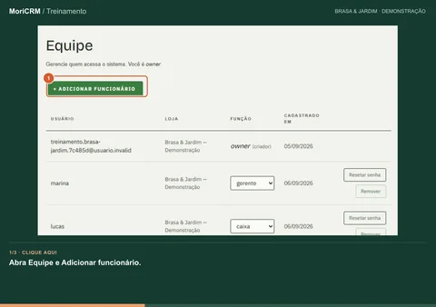 Demonstração de crie os acessos da equipe