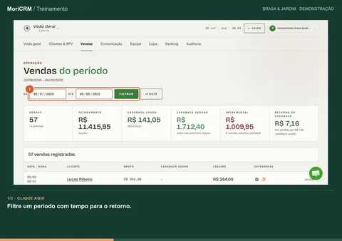 Demonstração de entenda o retorno do cashback