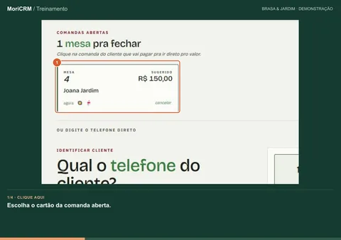 Demonstração de feche a comanda que veio da mesa